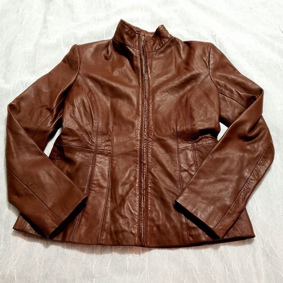 Cole Haan Jackets & Blazers - Cole Haan Signature Chestnut Brown 100% Lambskin Leather Full Zip Jacket